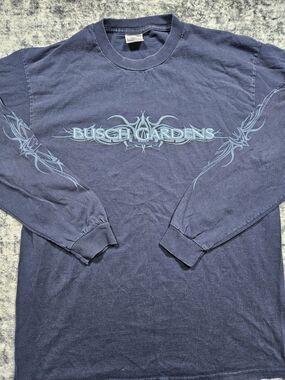 Vintage Busch Gardens Tampa Tribal Long Sleeve Shirt Blue Size Large Y2k Delta